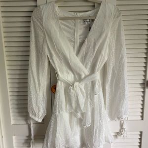 white long sleeve wrap dress